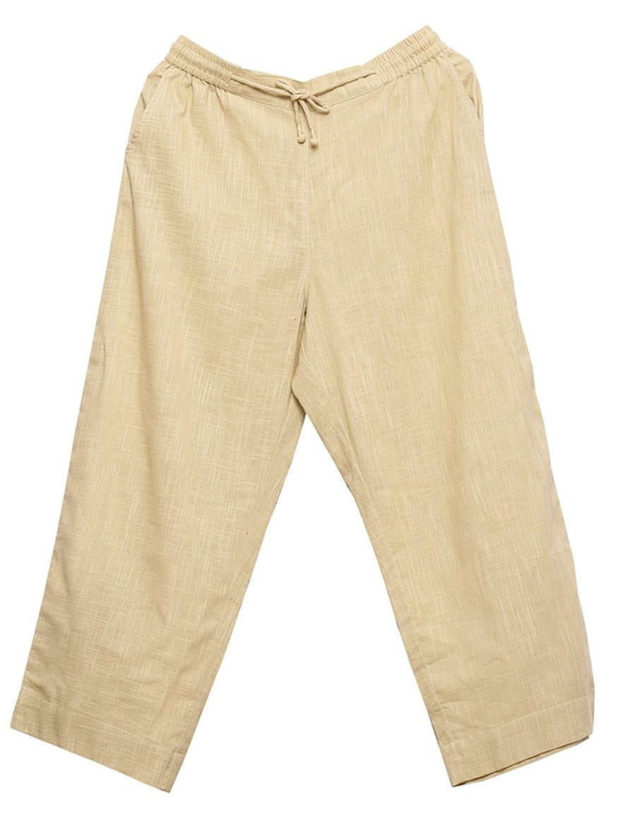 Beige Cotton Trouser For Women, Solid Regular Fit